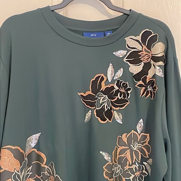 Apt. 9 Women's Crew Neck Pullover Embellished Sweater Forest Green Sz XXL - Picture 3 of 8